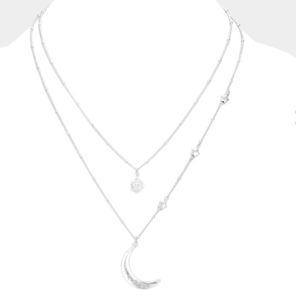 🆕 Sun Crescent Moon Pendant Layered Necklace